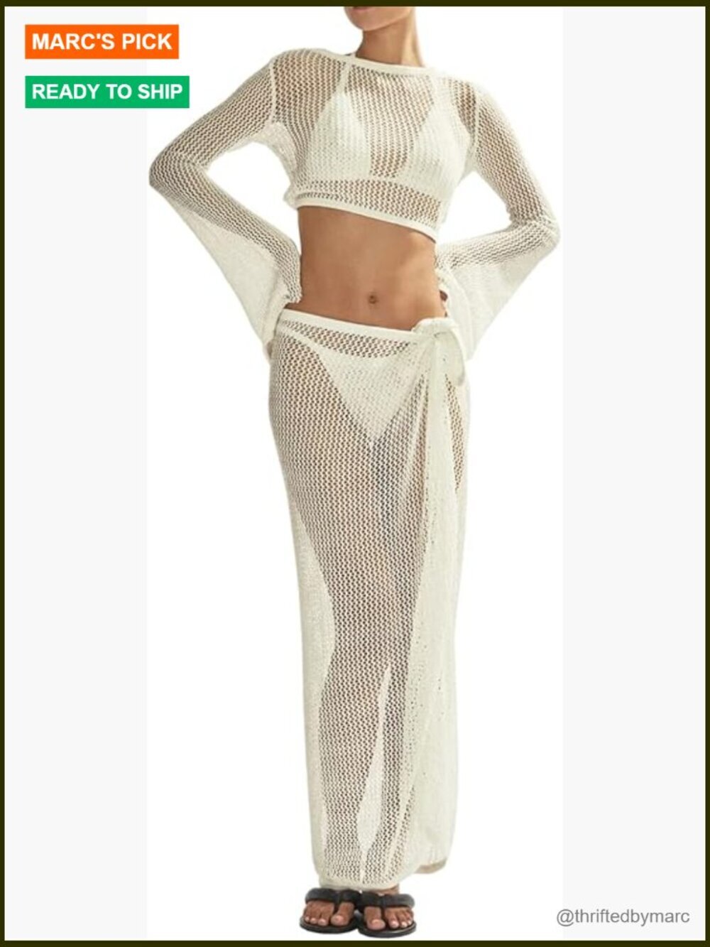 Crochet 2 Piece Bikini Cover Up Set Swimwear Beach Coverup